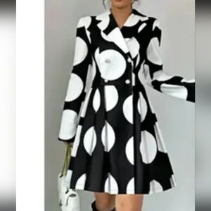 UoOzee Women's Black and White Polka Dot Long Sleeve Dress Size M NWT